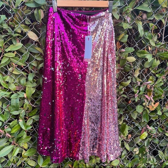 Pink Anthropologie NWT Fully Sequined Color block Skirt Endless Rose NEW XS Prom - Picture 8 of 12